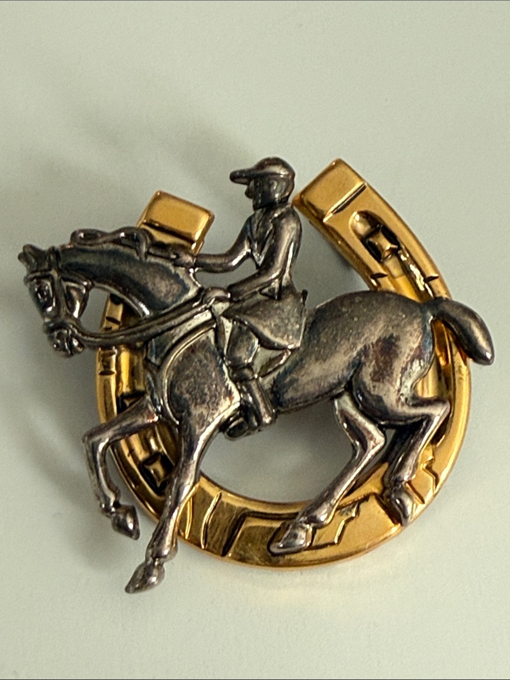 Best Gold & Silver tone Horse & Rider Lapel Pin - Equestrian Accessory brooch